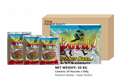 Packaging of Lord's Rubber bands, O rings, Elastic bands for bulk order Exports.